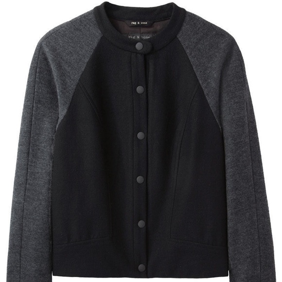 rag & bone Jackets & Coats Rag Bone Varsity Shelley Jacket 0 Felted Wool Blackgrey Bomber Sz